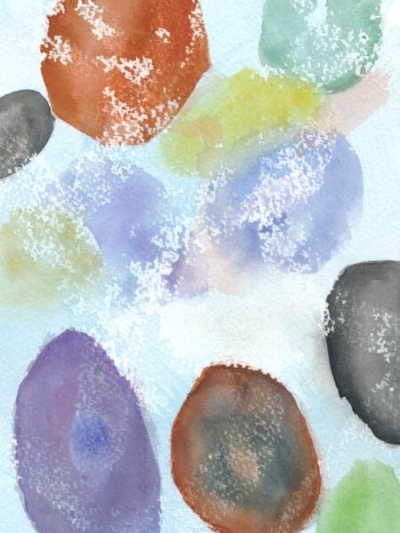 Watercolour artwork of pebbles